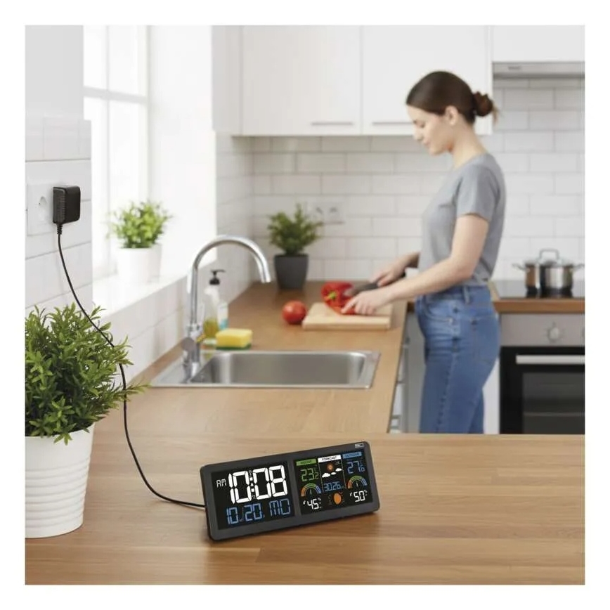 Värvilise LCD-ekraaniga ilmajaam äratuskellaga 5V 3xAAA + 2xAA must