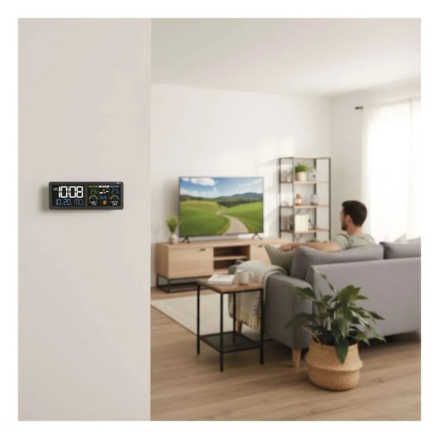 Värvilise LCD-ekraaniga ilmajaam ja äratuskell 5V 3xAAA + 2xAA must