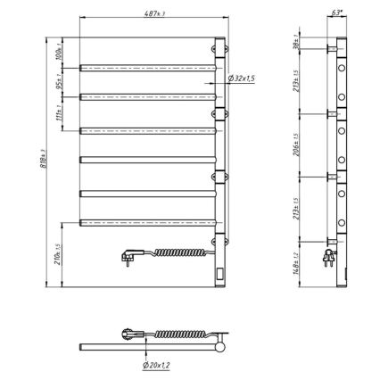 Vertaduro - Elektriline pööratav rätikukuivati termostaadiga ARA 105W/230V 82x49 cm IP44 must