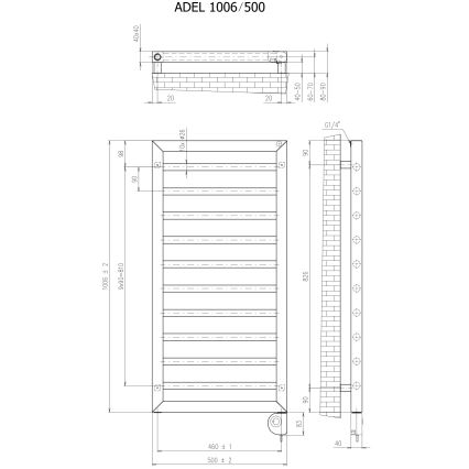 Vertaduro - Vannitoa radiaator termostaadiga ADEL 400W 100x50 cm must