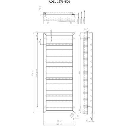 Vertaduro - vannitoa radiaator termostaadiga ADEL 600W 128x50 cm pruunikashall