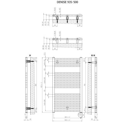 Vertaduro - vannitoa radiaator termostaadiga DENISE 400W 94x50 cm must