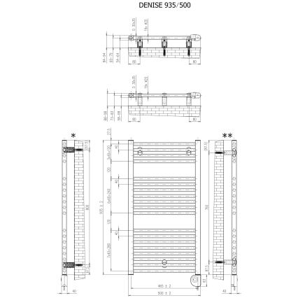 Vertaduro - Vannitoa radiaator termostaadiga DENISE 400W 94x50 cm taupe
