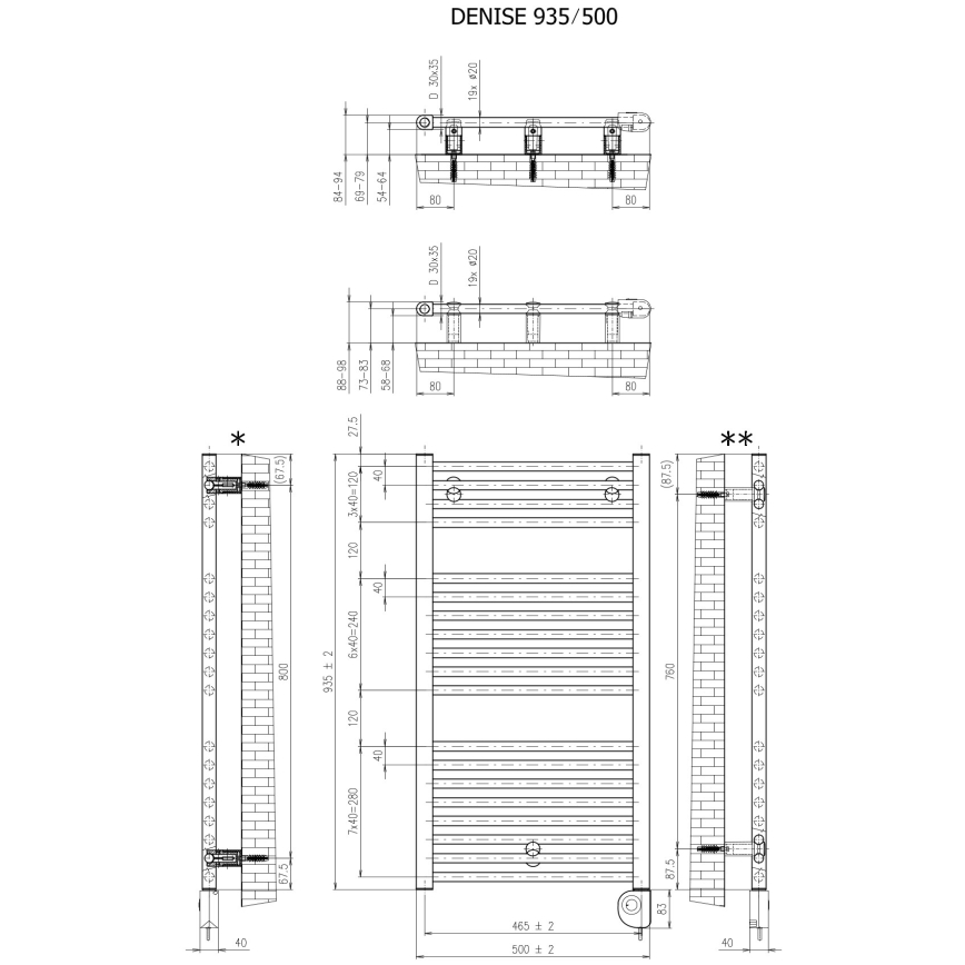 Vertaduro - Vannitoa radiaator termostaadiga DENISE 400W 94x50 cm taupe