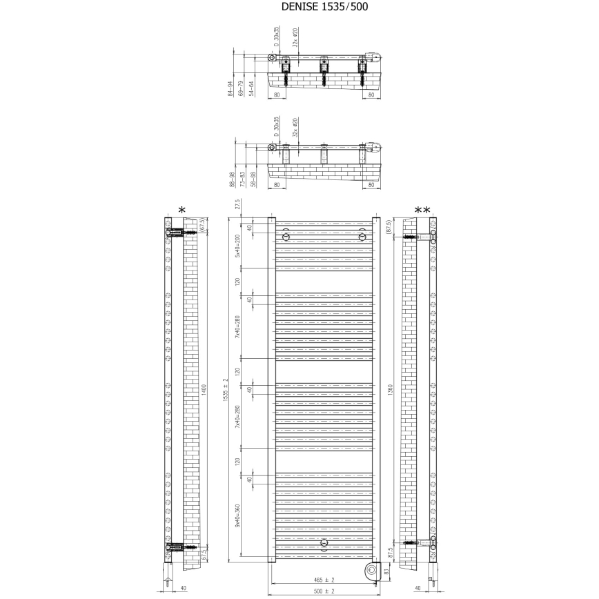 Vertaduro - vannitoa radiaator termostaadiga DENISE 600W 154x50 cm must