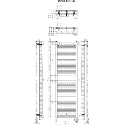 Vertaduro - vannitoa radiaator termostaadiga DENISE, 800 W, 178 x 50 cm, taupe