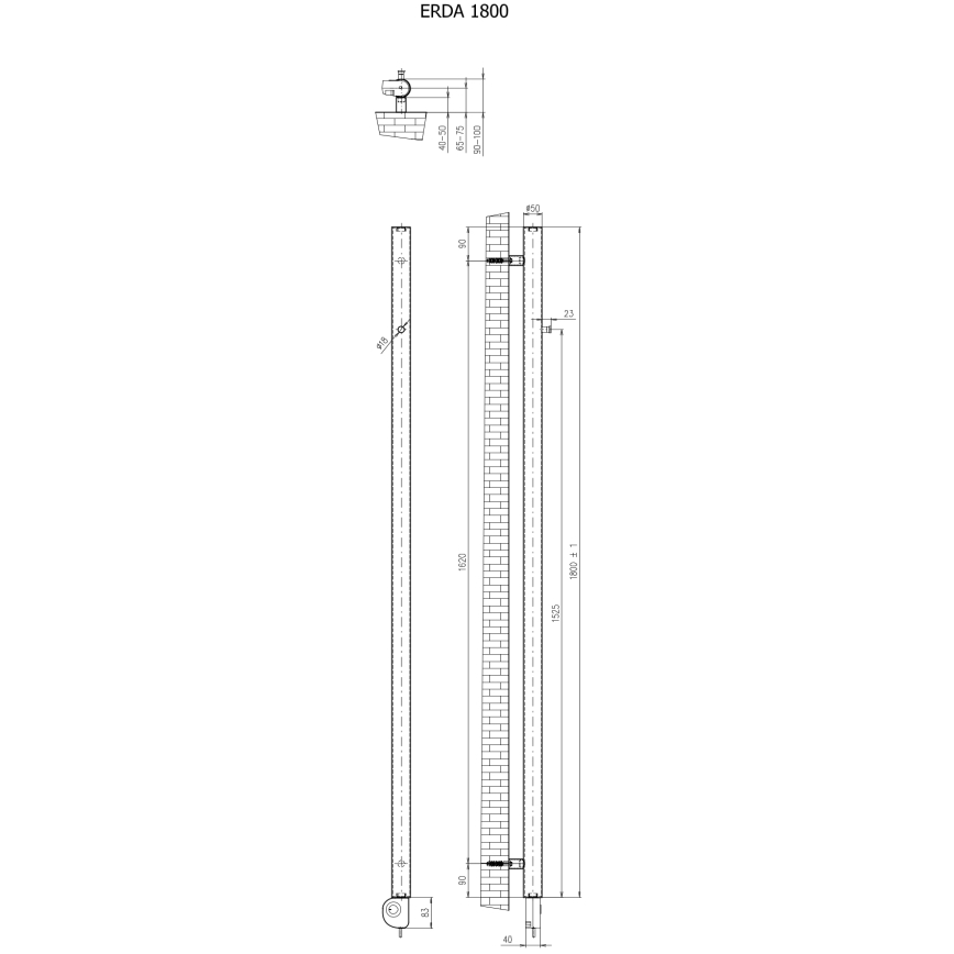 Vertaduro - Vannitoa radiaator termostaadiga ERDA 400 W 180x5 cm must