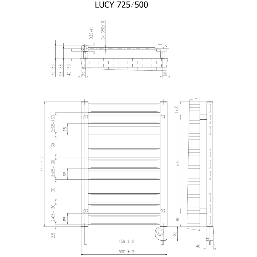 Vertaduro - vannitoa radiaator termostaadiga LUCY 400W 73x50 cm must
