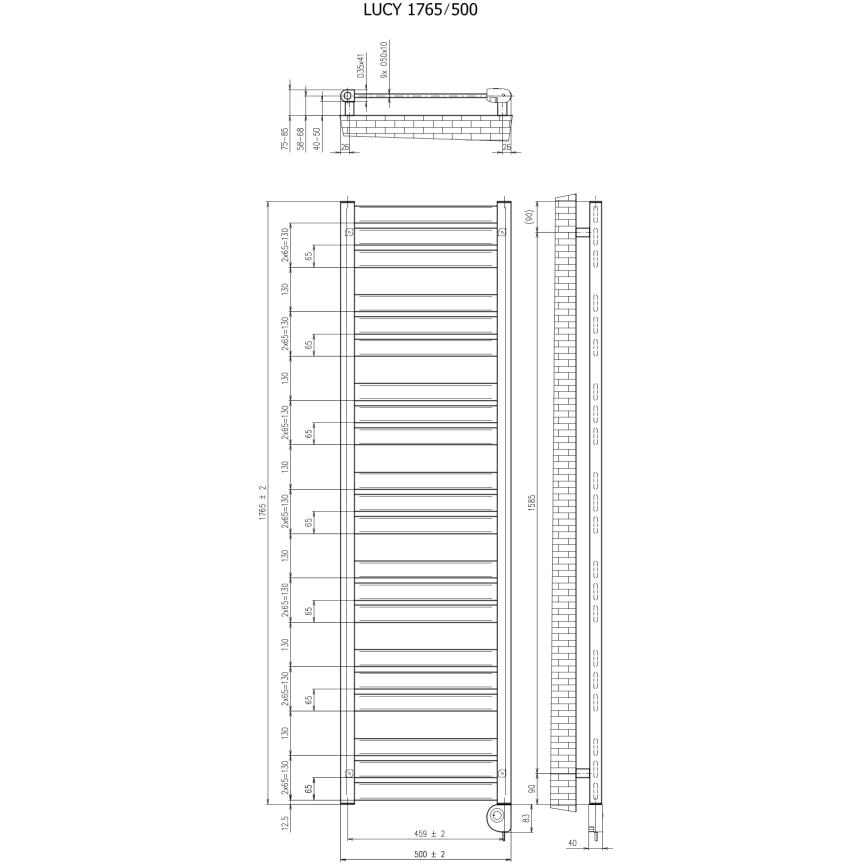 Vertaduro - Vannitoa radiaator termostaadiga LUCY 800W 177x50 cm valge