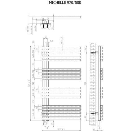 Vertaduro - vannitoa radiaator termostaadiga MICHELLE 600W 97x50 cm must