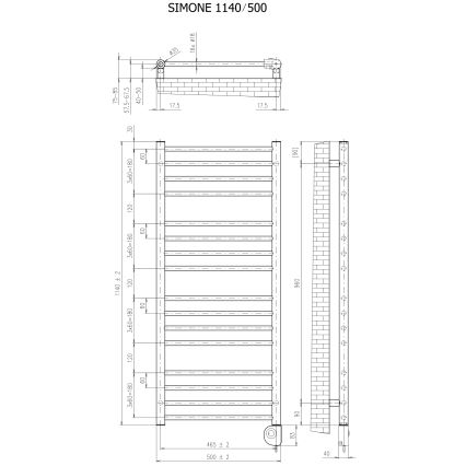 Vertaduro - Vannitoa radiaator termostaadiga SIMONE 400 W 114 x 50 cm antratsiit