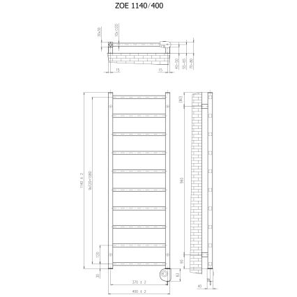 Vertaduro - Vannitoa radiaator termostaadiga ZOE 400W 114x40 cm valge