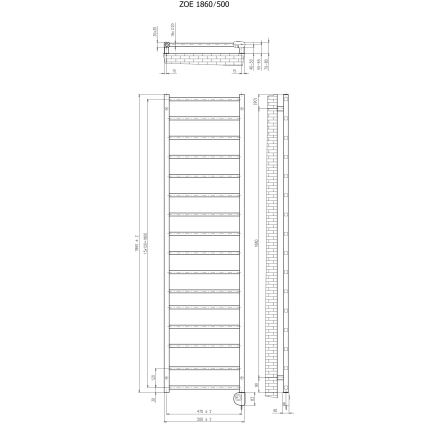 Vertaduro - vannitoa radiaator termostaadiga ZOE 400W 186x50 cm must