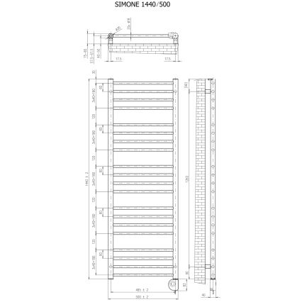 Vertaduro - Vannitoaradiaator termostaadiga SIMONE 600W 144x50 cm must