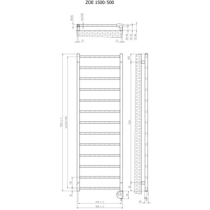 Vertaduro - ZOE vannitoa radiaator termostaadiga, 400 W, 150 x 50 cm, valge
