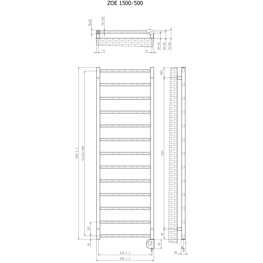 Vertaduro - ZOE vannitoa radiaator termostaadiga, 400 W, 150 x 50 cm, valge