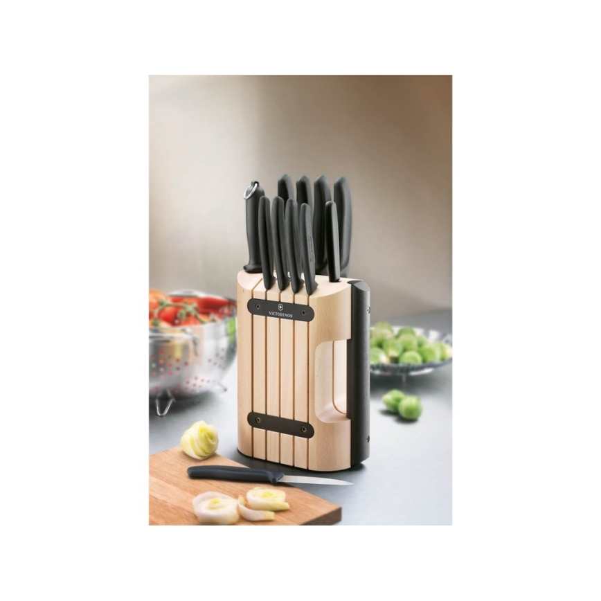 Victorinox - SWISS CLASSIC 12-osaline kööginugade komplekt pöögiplokis, beež