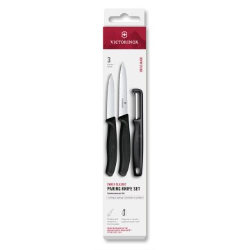 Victorinox - SWISS CLASSIC 3-osaline kööginugade komplekt koos koorijaga, must