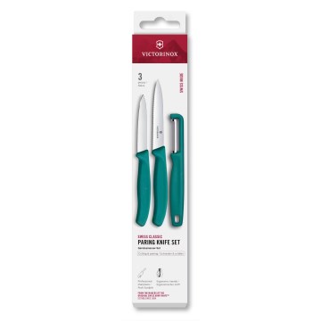 Victorinox - SWISS CLASSIC 3-osaline kööginugade komplekt koos koorijaga, türkiissinine