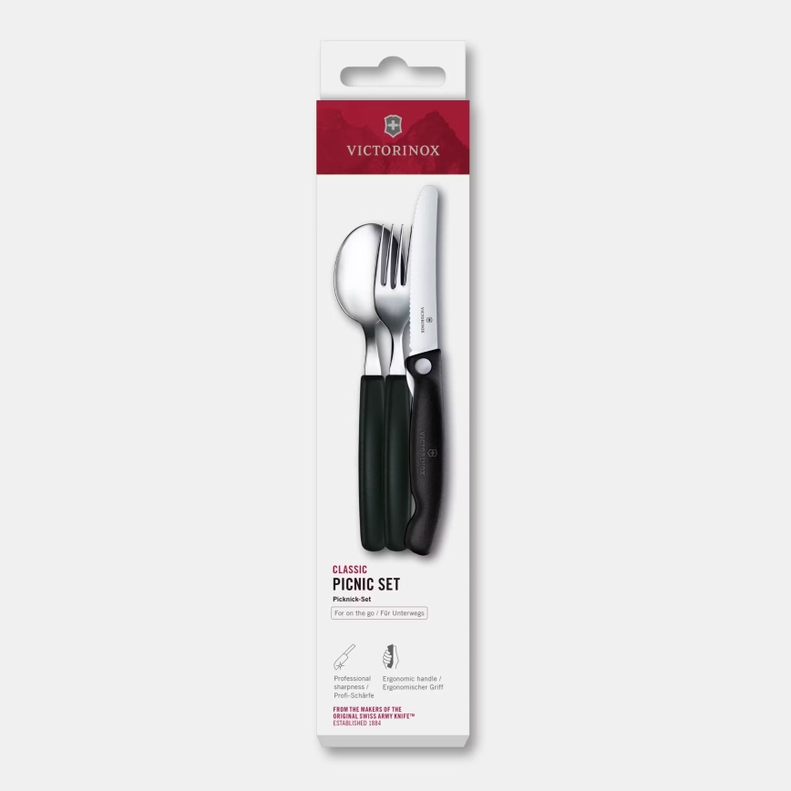Victorinox - SWISS CLASSIC 3-osaline pikniku söögiriistade komplekt, must