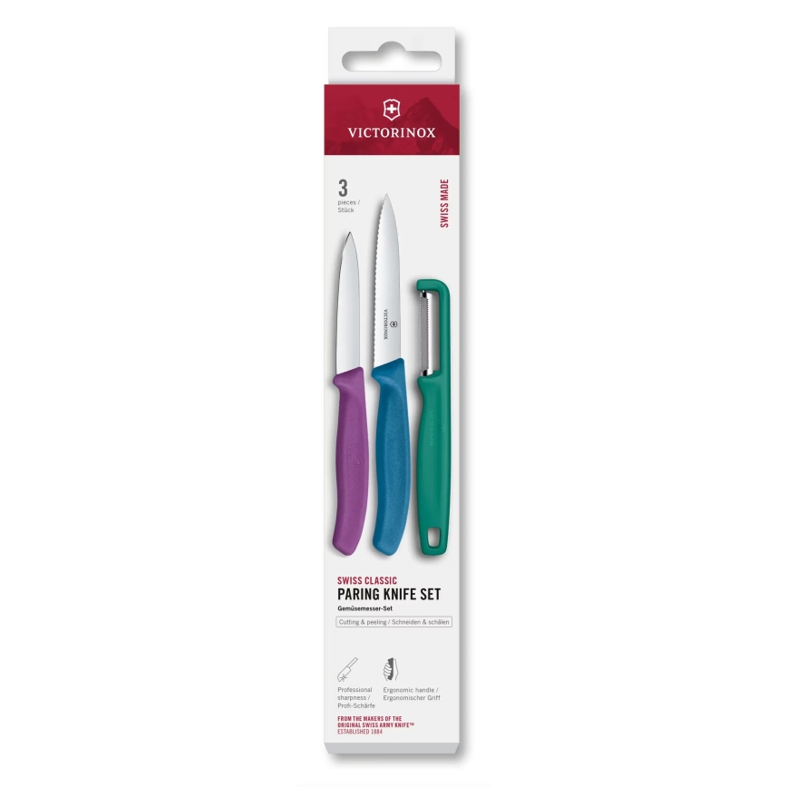 Victorinox - SWISS CLASSIC kööginugade komplekt koos koorijaga, 3-osaline, mitmevärviline