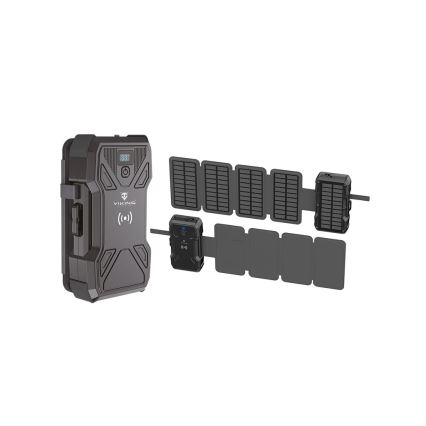 Viking - akupank LED-taskulambiga, juhtmevaba laadimise ja päikesepaneeliga Power Delivery 22,5W/30000 mAh