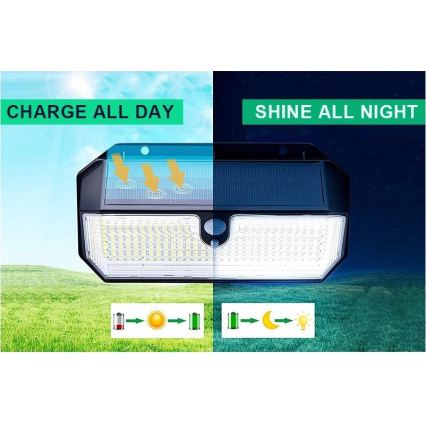 Viking - LED päikesepaneeliga seinavalgusti anduriga LED/2W/3,7V IP65 6000K 2200 mAh