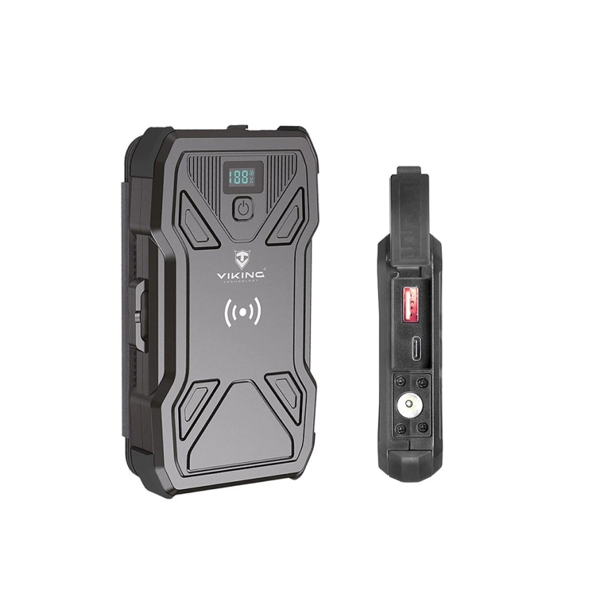 Viking - akupank LED-taskulambi, juhtmevaba laadimise ja päikesepaneeliga Power Delivery 22,5W/10000 mAh