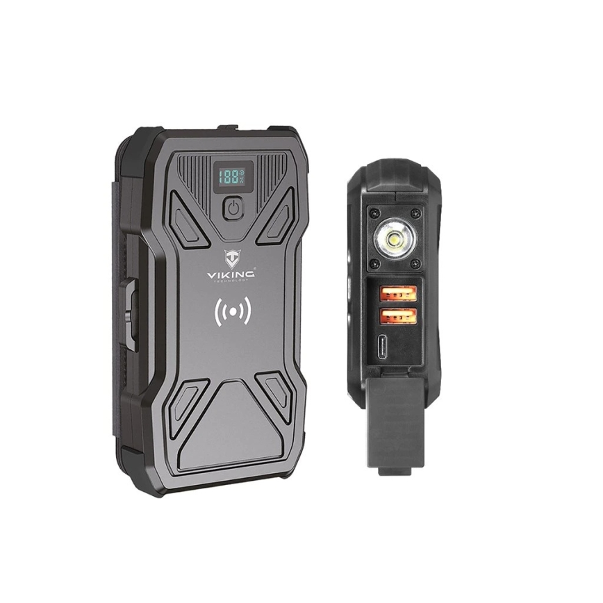 Viking – Powerbank LED-taskulambiga, traadita laadimise ja päikesepaneeliga, Power Delivery 22,5 W / 20 000 mAh