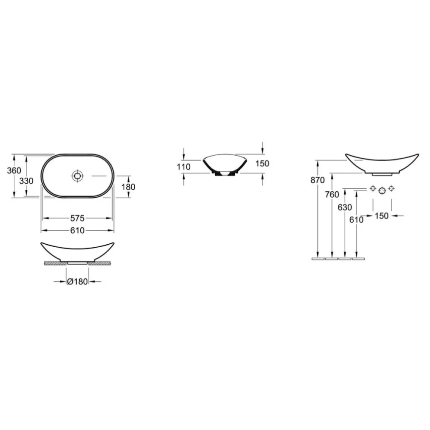 Villeroy & Boch 411060R1 - MY NATURE lauapinnale paigaldatav valamu 61x36 cm keraamika/valge