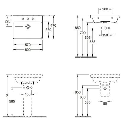 Villeroy & Boch 41586001 - Seinavalamu AVENTO 60x47 cm keraamika/valge