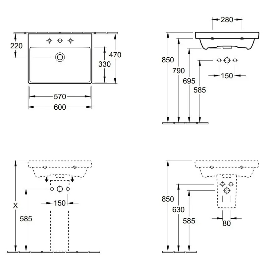 Villeroy & Boch 41586001 - Seinavalamu AVENTO 60x47 cm keraamika/valge