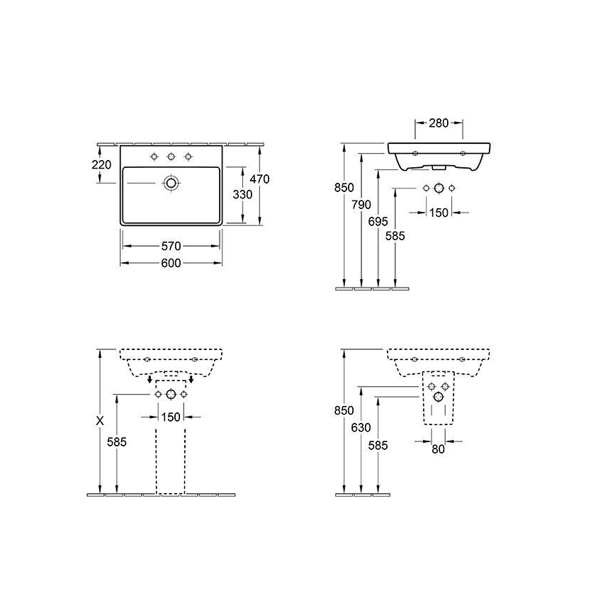 Villeroy & Boch 415860R1 - Seinapealne valamu AVENTO 60x47 cm keraamika/valge