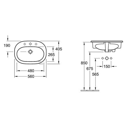 Villeroy & Boch 416156R1 - Süvistatav valamu O.NOVO 56x41 cm keraamiline/valge