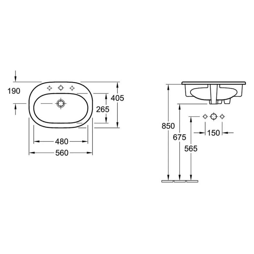 Villeroy & Boch 416156R1 - Süvistatav valamu O.NOVO 56x41 cm keraamiline/valge