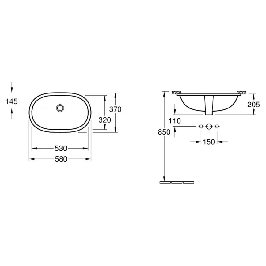 Villeroy & Boch 416250R1 - Süvistatav valamu O.NOVO 53x32 cm keraamiline/valge