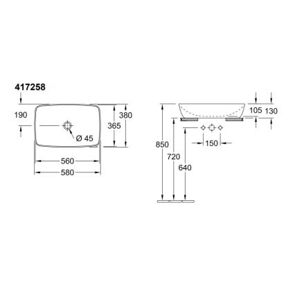 Villeroy & Boch 417258R1 - Lauapinnale asetatav valamu ARTIS 58x38,5 cm keraamika/valge