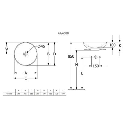 Villeroy & Boch 4A450001 - Lauale asetatav valamu LOOP&FRIENDS Ø 38 cm keraamika/valge