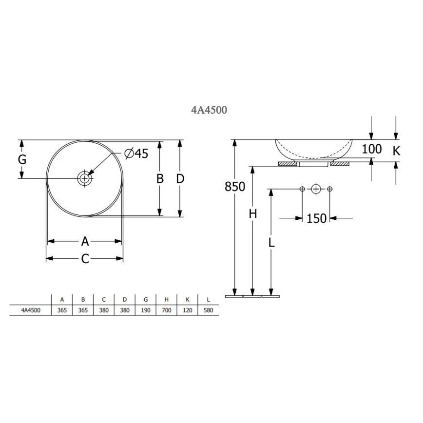 Villeroy & Boch 4A450001 - Lauale asetatav valamu LOOP&FRIENDS Ø 38 cm keraamika/valge