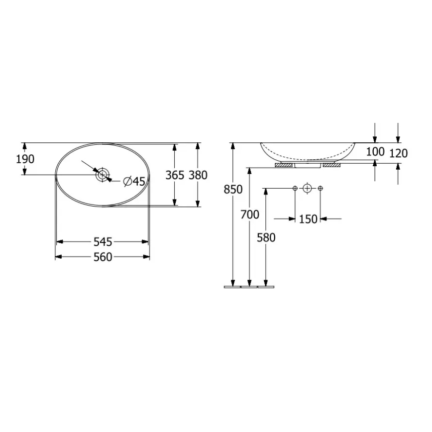 Villeroy & Boch 4A470001 - Lauaplaadile paigaldatav valamu LOOP&FRIENDS 56x38 cm keraamika/valge