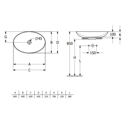 Villeroy & Boch 4A480001 - Lauapealne valamu LOOP&FRIENDS 62x42 cm keraamika/valge
