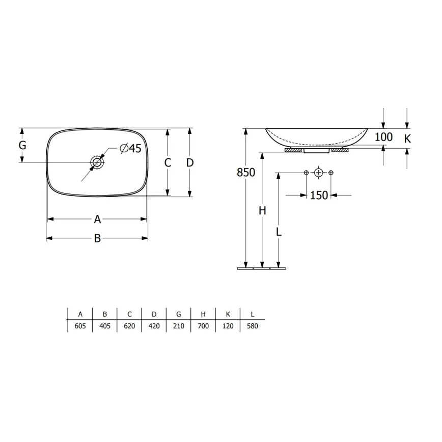 Villeroy & Boch 4A500001 - Lauale paigaldatav valamu LOOP&FRIENDS 62x42 cm keraamika/valge