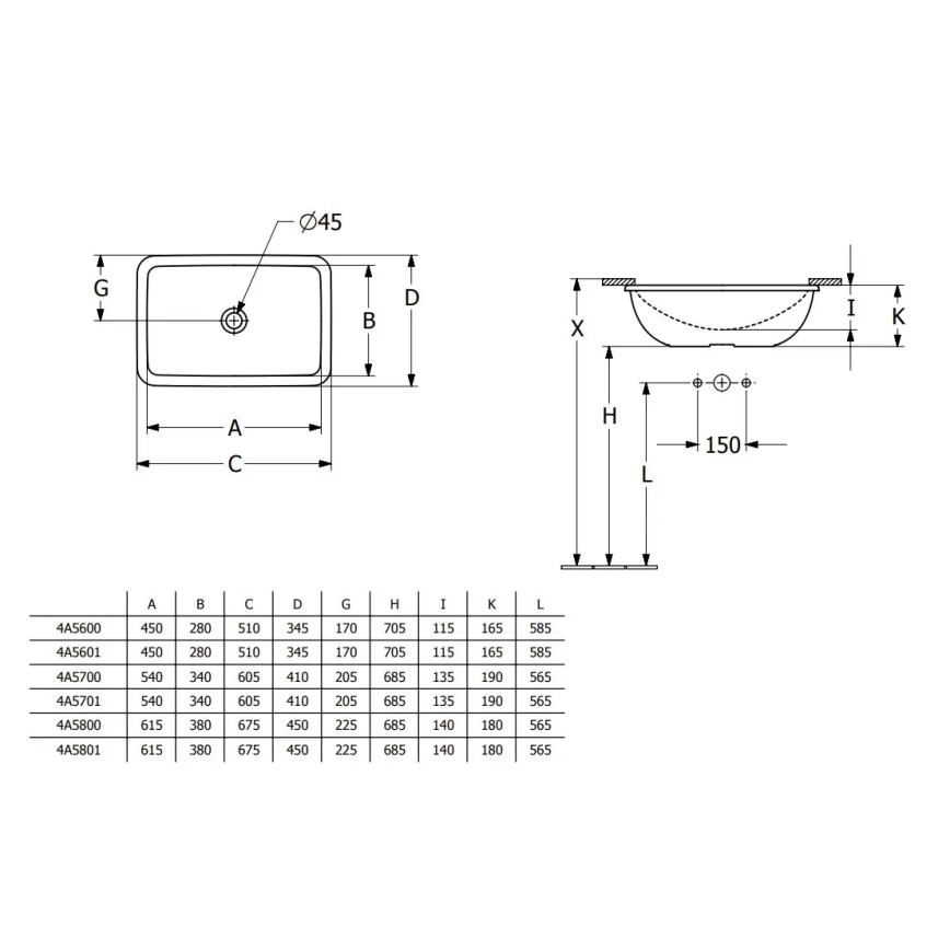 Villeroy & Boch 4A5601R1 - Süvistatav valam LOOP&FRIENDS 45x28 cm keraamika/valge