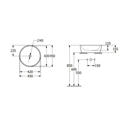 Villeroy & Boch 5A254501 - Lauale paigaldatav valamu ARCHITECTURA Ø 45 cm keraamika/valge