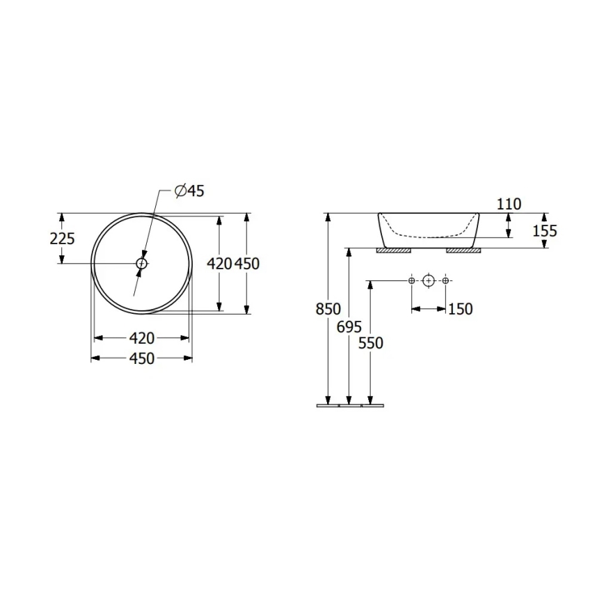 Villeroy & Boch 5A254501 - Lauale paigaldatav valamu ARCHITECTURA Ø 45 cm keraamika/valge