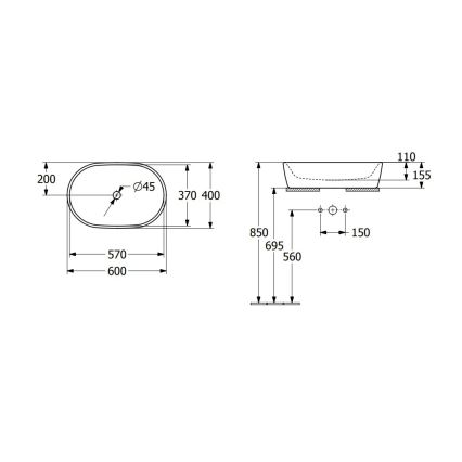 Villeroy & Boch 5A266001 - Lauale paigaldatav valamu ARCHITECTURA 60x40 cm keraamika/valge