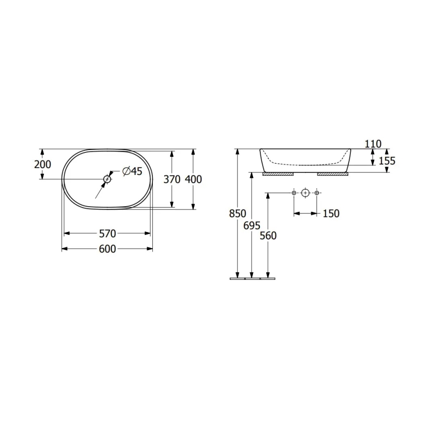 Villeroy & Boch 5A266001 - Lauale paigaldatav valamu ARCHITECTURA 60x40 cm keraamika/valge