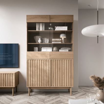 Vitriin KIOTO 106x183x37 cm Cremona tamm/klaas