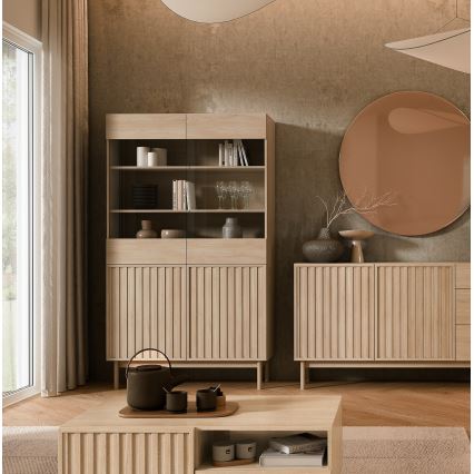 Vitriin KIOTO 106x183x37 cm Cremona tamm/klaas