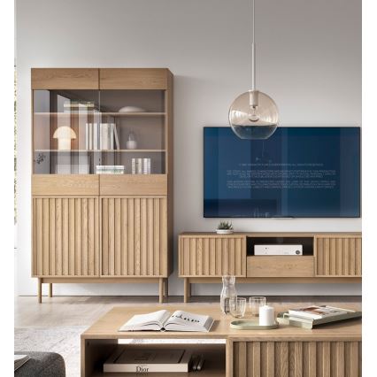 Vitriin KIOTO 106x183x37 cm Cremona tamm/klaas